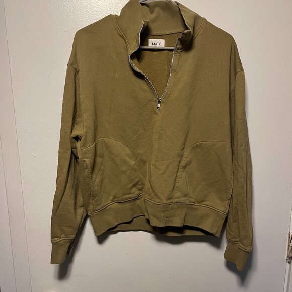 MATE Organic Cotton Half Zip Pullover Sweatshirt Olive Green – Women’s S - Picture 1 of 3
